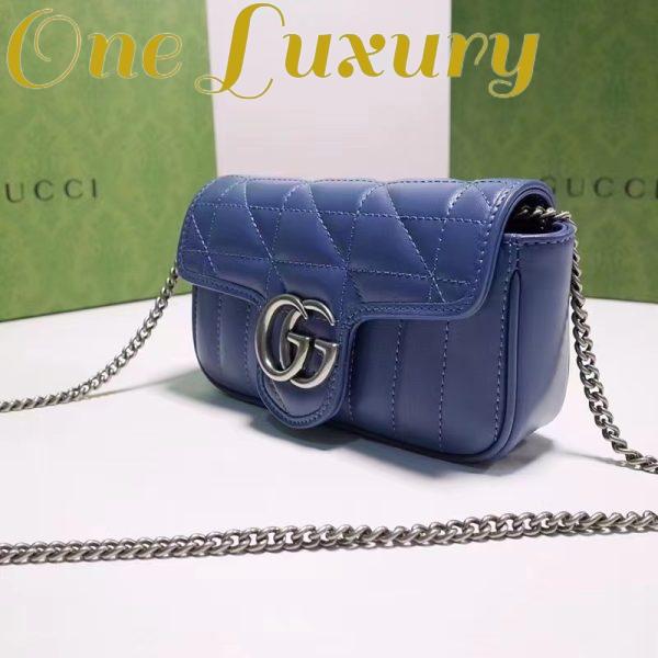 Replica Gucci Women GG Marmont Super Mini Bag Blue Matelassé Leather Double G 7