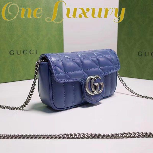 Replica Gucci Women GG Marmont Super Mini Bag Blue Matelassé Leather Double G 8