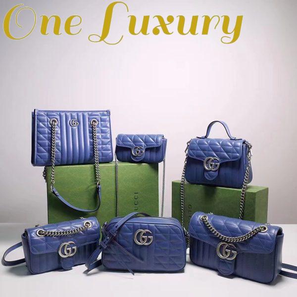 Replica Gucci Women GG Marmont Super Mini Bag Blue Matelassé Leather Double G 10