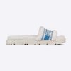 Replica Dior Women Dway Slide Cornflower Blue Embroidered Cotton and White Shearling