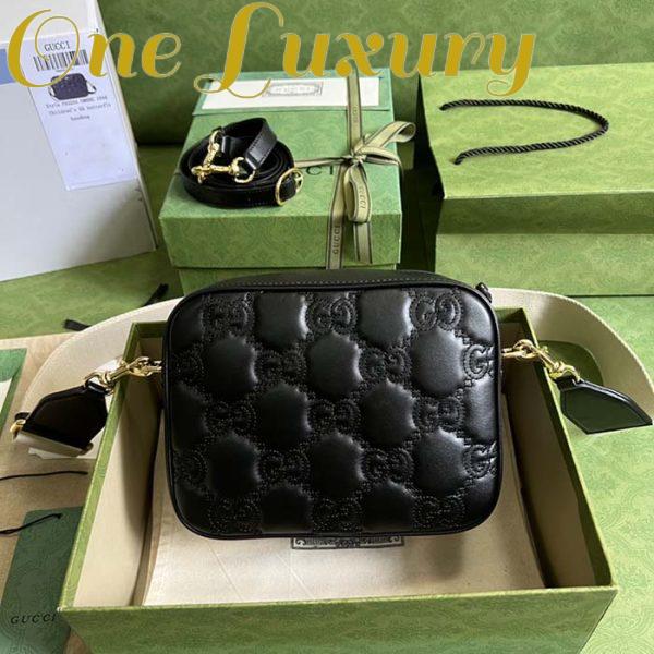 Replica Gucci Women GG Matelassé Leather Small Bag Black Double G Zip Closure 4