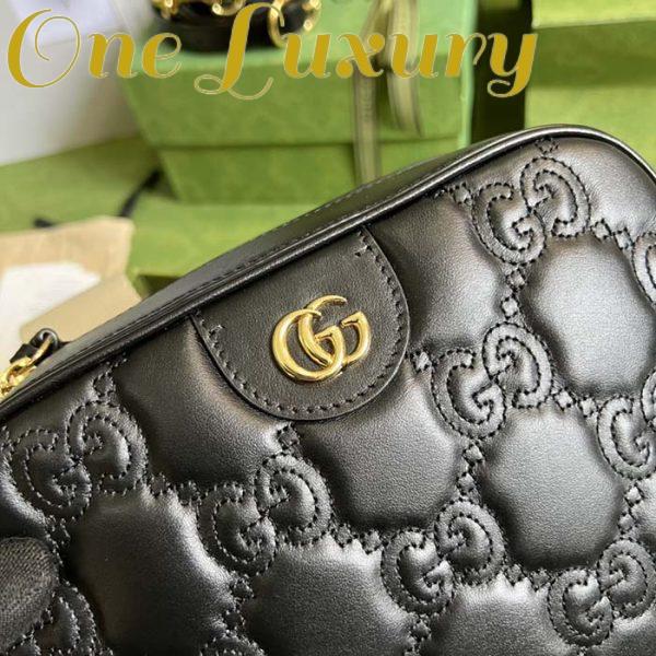 Replica Gucci Women GG Matelassé Leather Small Bag Black Double G Zip Closure 9