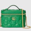Replica Gucci Women GG Matelassé Top Handle Mini Bag Green Leather Double G