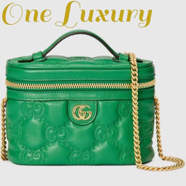 Replica Gucci Women GG Matelassé Top Handle Mini Bag Green Leather Double G 2
