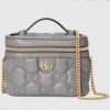 Replica Gucci Women GG Matelassé Top Handle Mini Bag Grey Leather Double G