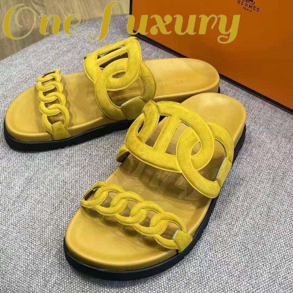 Replica Hermes Women Extra Sandal in Suede Goatskin-Yellow 4