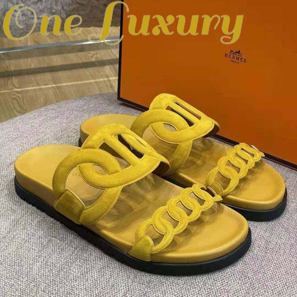 Replica Hermes Women Extra Sandal in Suede Goatskin-Yellow 5