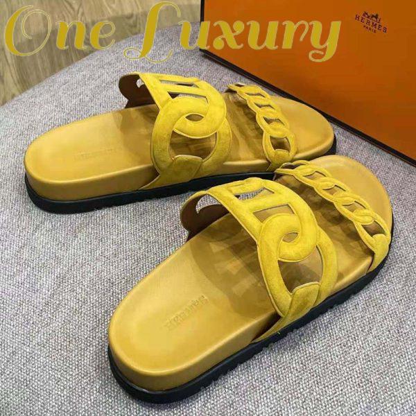 Replica Hermes Women Extra Sandal in Suede Goatskin-Yellow 7