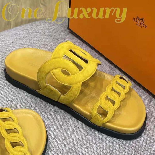 Replica Hermes Women Extra Sandal in Suede Goatskin-Yellow 8