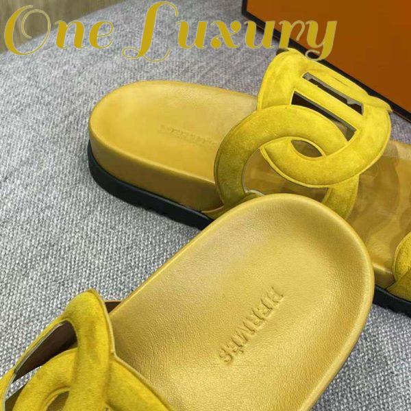 Replica Hermes Women Extra Sandal in Suede Goatskin-Yellow 10