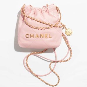 Replica Chanel Women CC 22 Mini Handbag Shiny Calfskin Gold-Tone Metal Light Pink