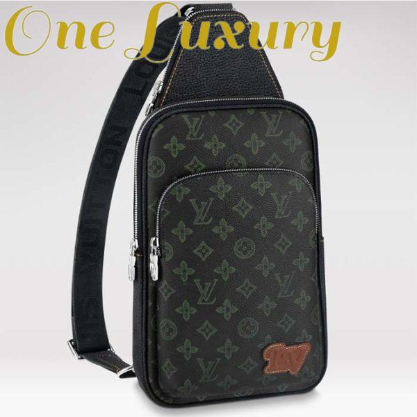 Replica Louis Vuitton LV Unisex Avenue Sling Bag NM Dark Green Monogram Coated Canvas