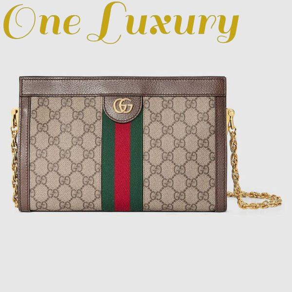 Replica Gucci Women Ophidia GG Small Shoulder Bag Beige/Ebony GG Supreme Canvas