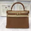 Replica Hermes Women Mini Kelly 20 Bag in Togo Leather with Gold Hardware-Brown