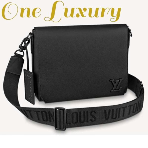 Replica Louis Vuitton LV Aerogram Messenger Black Grained Calf Cowhide Leather Textile Lining