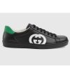 Replica Gucci GG Unisex Ace Sneaker Interlocking G Black Leather 1.5 cm Heel