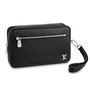 Replica Louis Vuitton LV Men Pochette Kasai Taiga Cowhide Leather-Black 2