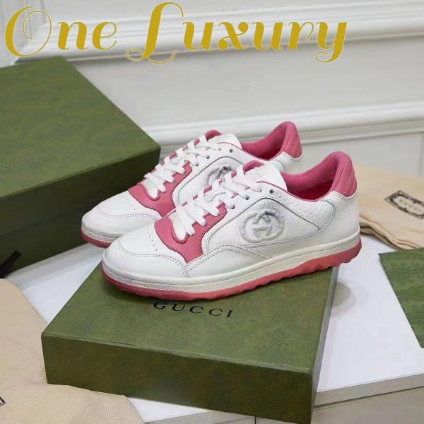 Replica Gucci Unisex GG MAC80 Sneakers Off White Pink Leather Round Toe Rubber Flat 4