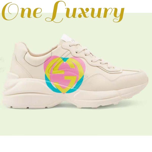 Replica Gucci Unisex GG Rhyton Heart Sneaker Ivory Leather Interlocking G Low 5 cm Heel