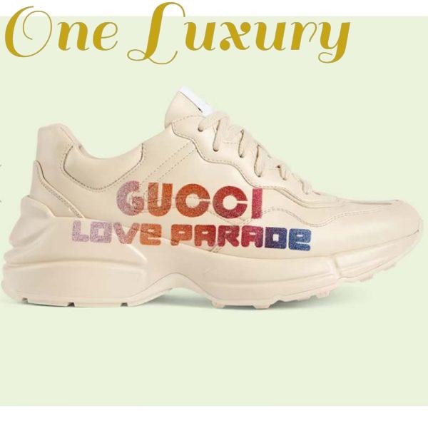 Replica Gucci Unisex GG Rhyton Love Parade Sneaker Ivory Leather Rubber Sole Low Heel