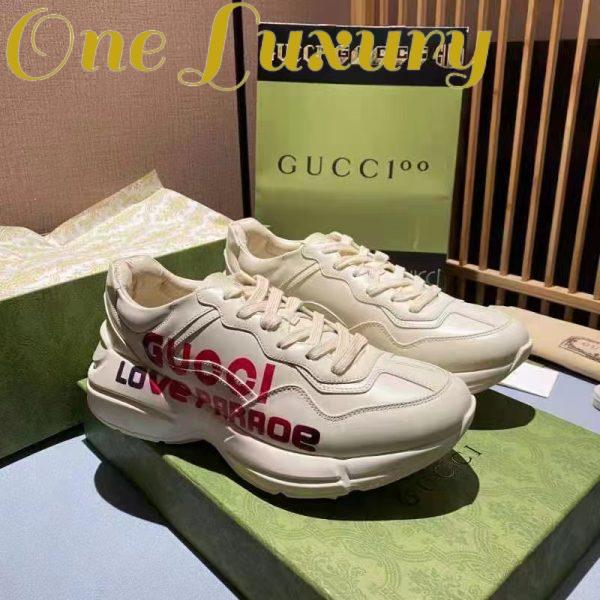 Replica Gucci Unisex GG Rhyton Love Parade Sneaker Ivory Leather Rubber Sole Low Heel 3
