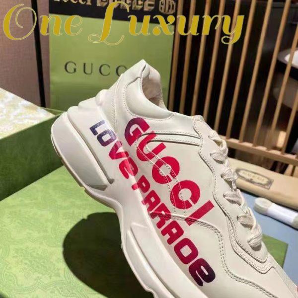 Replica Gucci Unisex GG Rhyton Love Parade Sneaker Ivory Leather Rubber Sole Low Heel 7