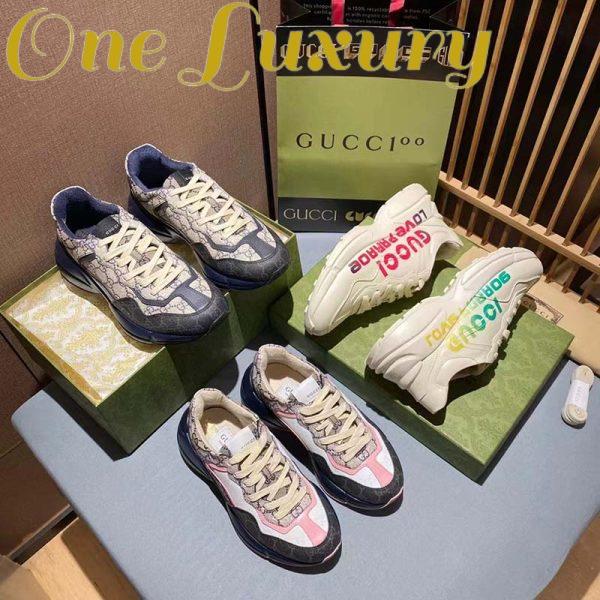 Replica Gucci Unisex GG Rhyton Love Parade Sneaker Ivory Leather Rubber Sole Low Heel 11