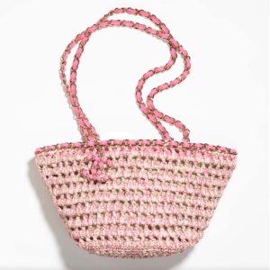 Replica Chanel Women CC Small Shopping Bag Crochet Mixed Fibers Calfskin Beige Pink