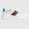 Replica Gucci Unisex GG Sneaker Web White Leather Blue Lace-Up Flat
