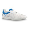 Replica Louis Vuitton LV Unisex Luxembourg Sneaker in White Grained Calf Leather-Blue