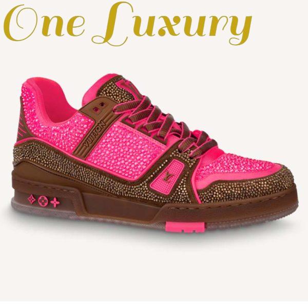 Replica Louis Vuitton LV Unisex Trainer Sneaker Pink Strass Rubber Initials Monogram Flowers 2