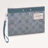 Replica Louis Vuitton LV Unisex Pochette To Go Monogram Washed Denim Coated Canvas Cowhide Leather