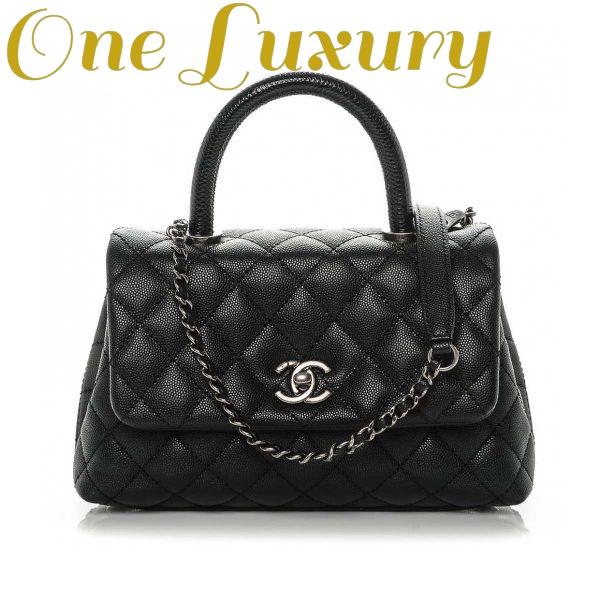 Replica Chanel Coco Caviar Lizard Quilted Mini Flap Bag with Top-Handle-Black