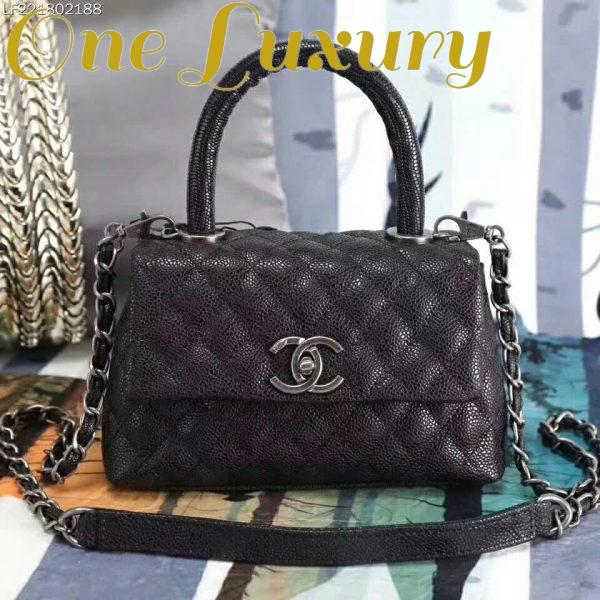 Replica Chanel Coco Caviar Lizard Quilted Mini Flap Bag with Top-Handle-Black 3