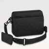 Replica Louis Vuitton LV Unisex Trio Messenger Bag Black Calf Leather Cowhide