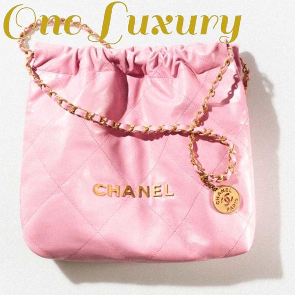 Replica Chanel Women 22 Small Handbag Shiny Calfskin & Gold-Tone Metal Pink