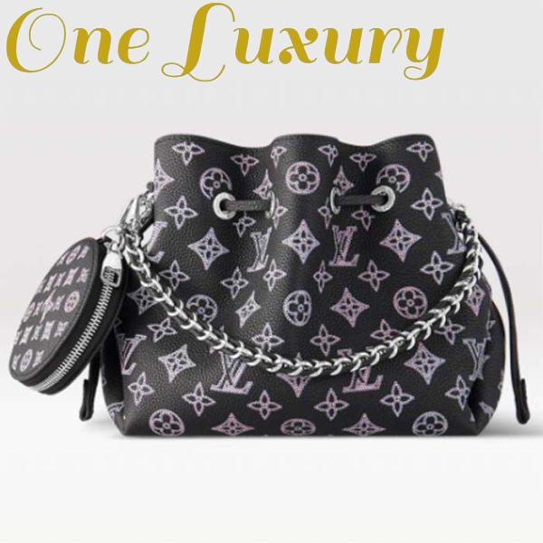 Replica Louis Vuitton LV Women Bella Bucket Bag Black Perforated Mahina Calf Leather 2