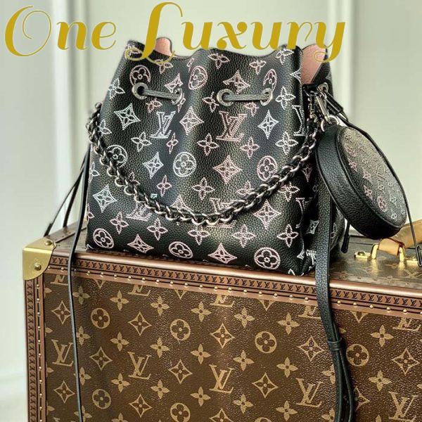 Replica Louis Vuitton LV Women Bella Bucket Bag Black Perforated Mahina Calf Leather 3
