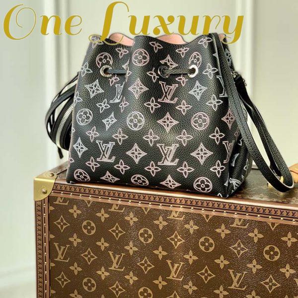 Replica Louis Vuitton LV Women Bella Bucket Bag Black Perforated Mahina Calf Leather 4