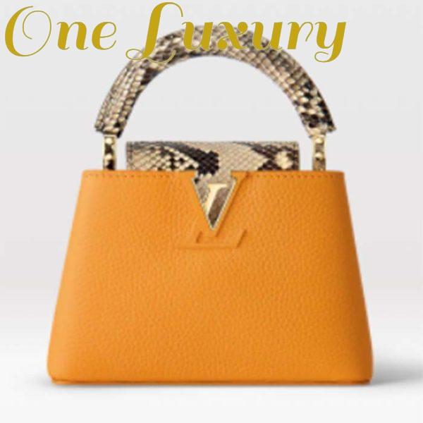 Replica Louis Vuitton LV Women Capucines Mini Handbag Golden Yellow Taurillon Leather Python Skin