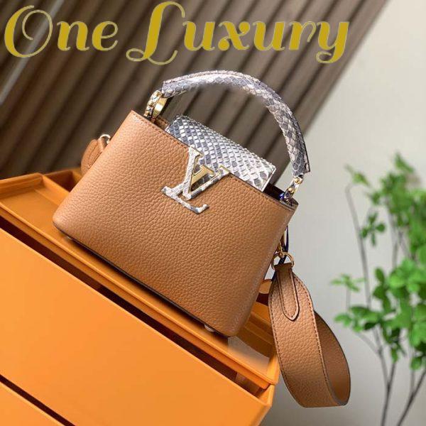 Replica Louis Vuitton LV Women Capucines Mini Handbag Golden Yellow Taurillon Leather Python Skin 3