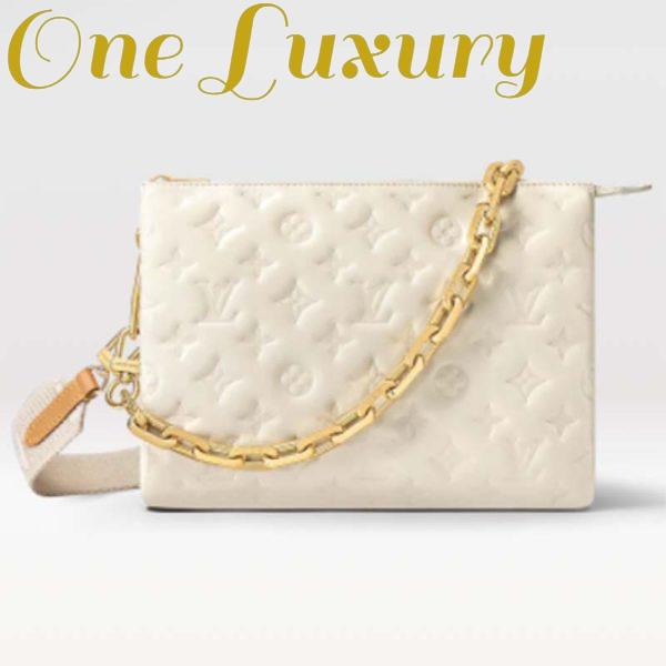 Replica Louis Vuitton LV Women Coussin PM Handbag Cream Monogram-Embossed Puffy Lambskin Calfskin