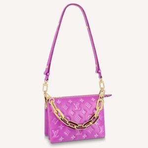 Replica Louis Vuitton LV Women Coussin BB Handbag Orchidee Purple Monogram Embossed Puffy Lambskin