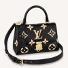 Replica Louis Vuitton LV Women Madeleine BB Handbag Black Beige Embossed Grained Cowhide Leather