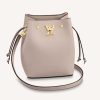 Replica Louis Vuitton LV Women Nano Lockme Bucket Bag Greige Beige Grained Calf