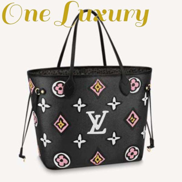 Replica Louis Vuitton LV Women Neverfull MM Tote Black Monogram Coated Canvas Cowhide Leather 2