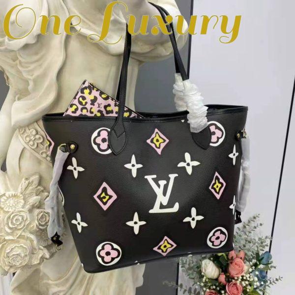 Replica Louis Vuitton LV Women Neverfull MM Tote Black Monogram Coated Canvas Cowhide Leather 3