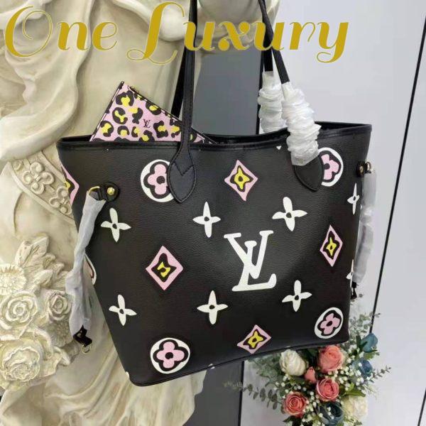 Replica Louis Vuitton LV Women Neverfull MM Tote Black Monogram Coated Canvas Cowhide Leather 4