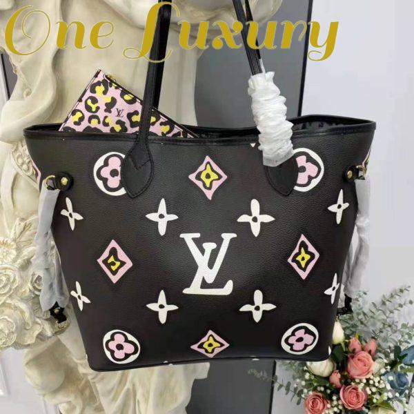 Replica Louis Vuitton LV Women Neverfull MM Tote Black Monogram Coated Canvas Cowhide Leather 5