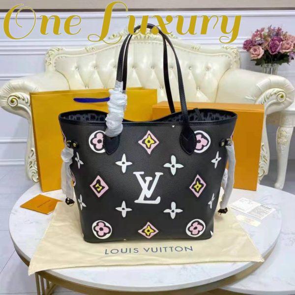 Replica Louis Vuitton LV Women Neverfull MM Tote Black Monogram Coated Canvas Cowhide Leather 6